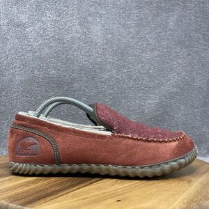 Sorel Dude Moc Hard Bottom Faux Fur Slip On Slippers Shoes Burgundy Men’s Size 9